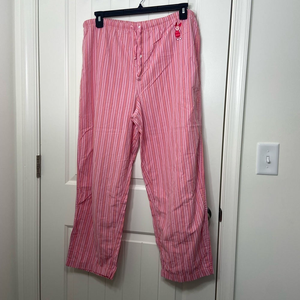 Disney Store women's pink striped drawstring waist piglet patch pajama pants L
